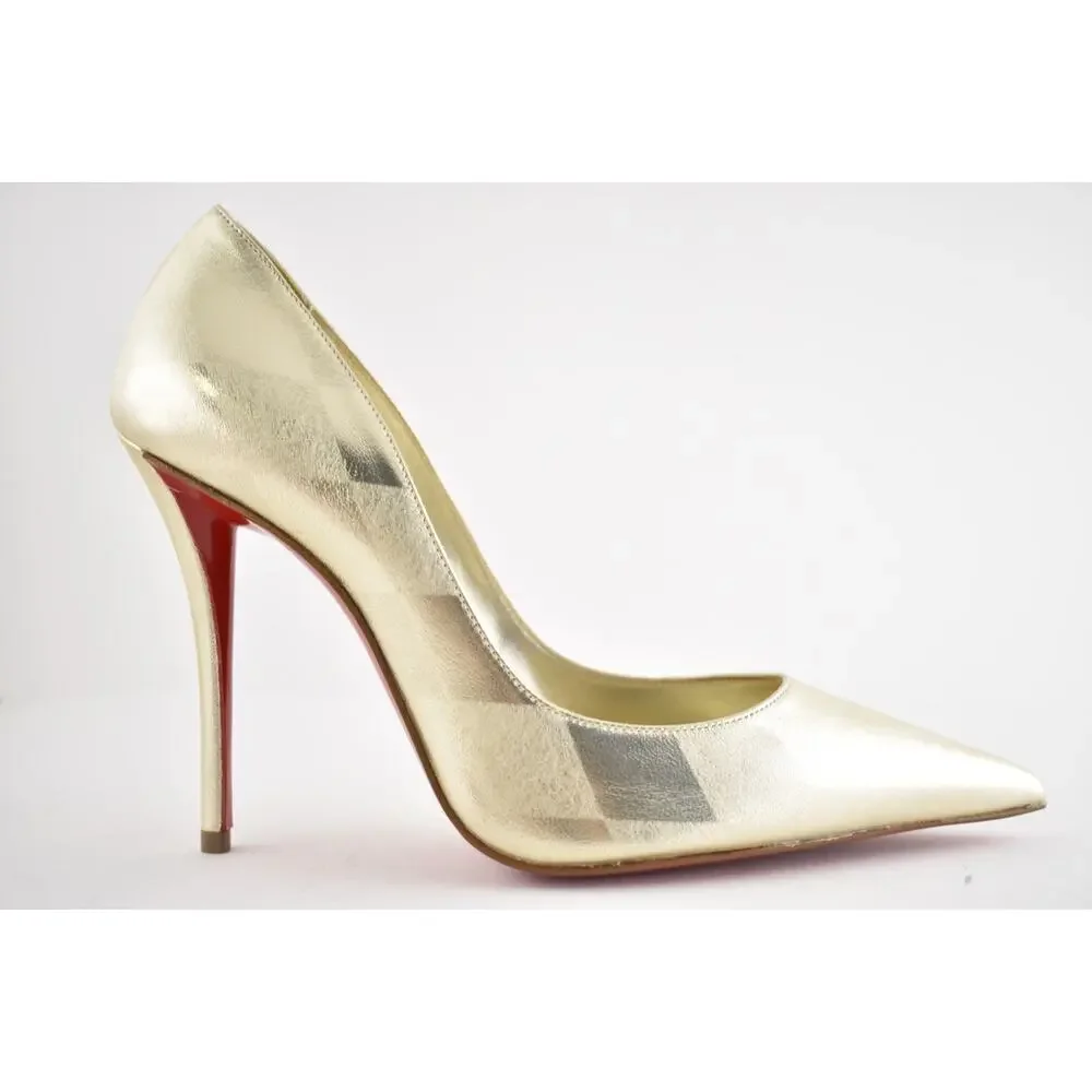 Christian Louboutin Miss Z 100 Platino Chiaro Gold Nappa Losange Heel Pump 38.5